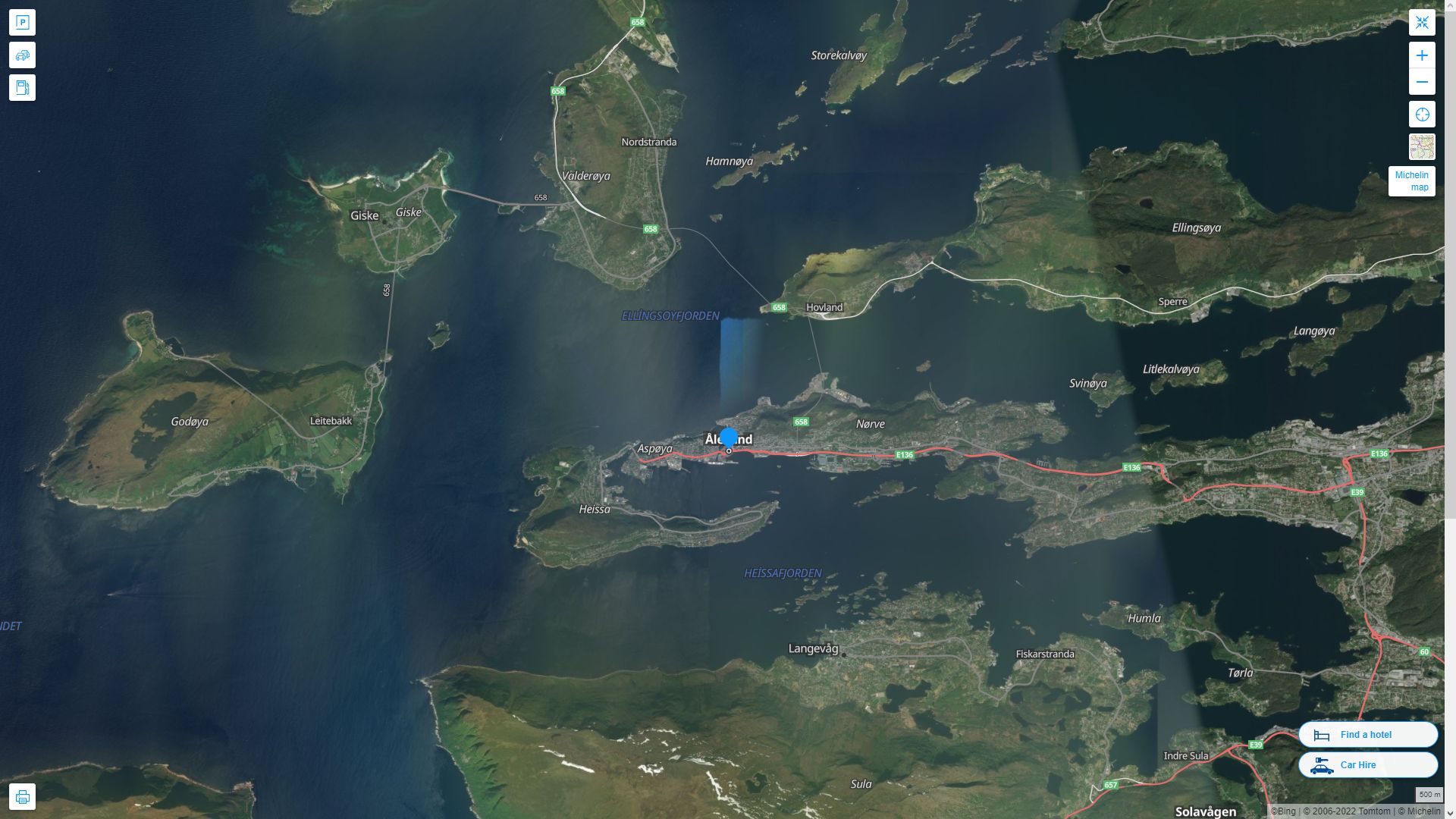 Alesund Highway and Road Map with Satellite View